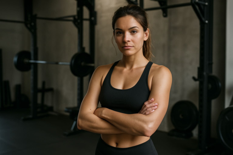 Kobieta wykonująca ćwiczenia siłowe w nowoczesnym, kameralnym studiu treningowym – wyrzeźbienie sylwetki w PB Studio.